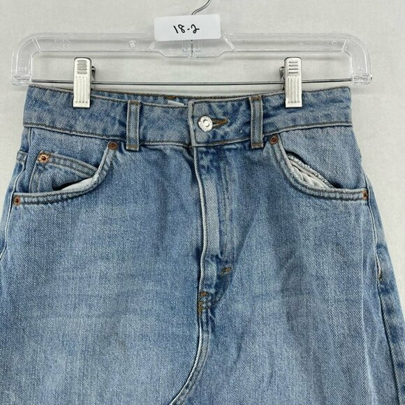 Topshop Jean Skirt Women's Sz 2 Blue Frayed Hem Mini High Rise Distressed Denim - Picture 5 of 11
